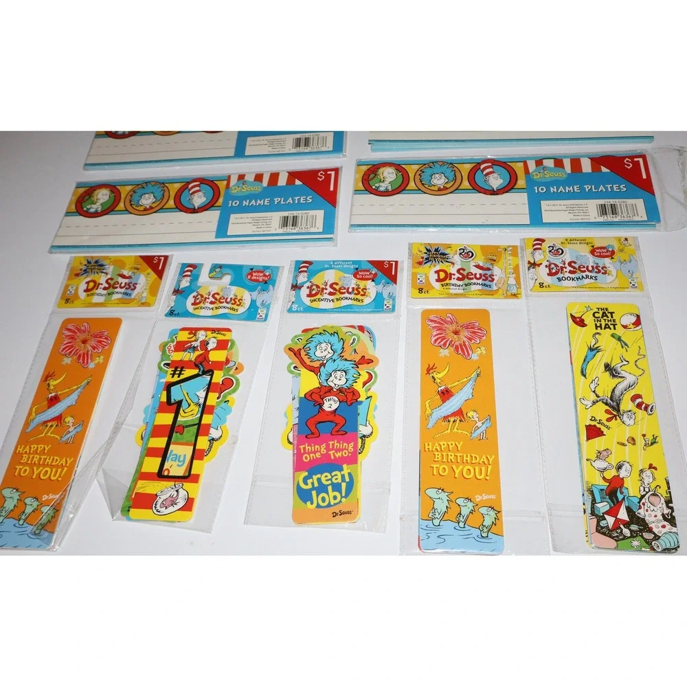 Dr Seuss Teaching Home School Supplies Name Plates Bookmarks Awards Large Lot